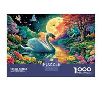 Puzzle 1000 Piezas Cisne en un Estanque Vibrante, Iluminado por la Luna Rompecabezas 38x26cm/1000pcs Regalos para Adultos Y Niños Cartón 100% Reciclado Juegos Únicos De Desafío