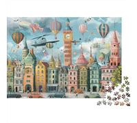 Puzzle 1000 Piezas Ciudad Steampunk Torre del Reloj Cartón Resistente para Coleccionistas Entrenamiento Cognitivo 52x38cm