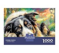Puzzle 1000 Piezas Collie fronterizo en el Camino del Pueblo Rompecabezas 52x38cm/1000pcs Regalos para Adultos Y Niños Cartón 100% Reciclado Juegos Únicos De Desafío