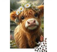 Puzzle 1000 Piezas Corona di Fiori di mucca di Highland Rompecabezas 38x26cm/1000pcs Regalos para Adultos Y Niños DIY Juegos Únicos De Desafío