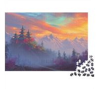 Puzzle 1000 Piezas Cumbres de Pagoda al Atardecer, Montaña Brumosa, Cartón, Amigos, Relajante 52x38cm