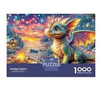 Puzzle 1000 Piezas Cute Baby Dragon en un Aldeano de Fantasía Rompecabezas 38x26cm/1000pcs Regalos para Adultos Y Niños DIY Creative Intelectual Desafío
