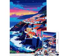 Puzzle 1000 Piezas de un Pueblo costero al Atardecer Juguete antiestrés Regalo de cumpleaños Juego Educativo con Piezas aleatorias Que se entrelazan tamaño 50x75cm