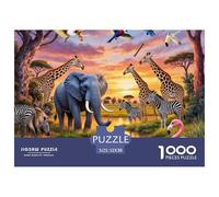 Puzzle 1000 Piezas Decoración Pared Safari Animales Exóticos Elefantes Flamencos, Juego antiestrés Elegante Solo Adultos 52x38cm