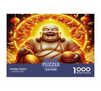 Puzzle 1000 Piezas Desafiante - Buda Sonriente, Aura Dorada, Abundancia, Alegre, para Hombres y Mujeres, Juego Familiar Divertido y Desafiante, Idea de Regalo 52x38cm