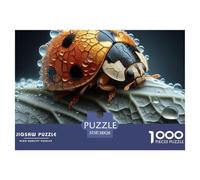 Puzzle 1000 Piezas Desafiante Mariquita sobre Hoja 38x26cm, Mariquita Gotas Rocío Hoja Papel Reciclado Decoración Pared Relajante Hombres Mujeres