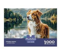 Puzzle 1000 Piezas Detallado para Adultos y Niños Perro Mascota - Border Collie a Orillas del Lago Papel Reciclado Desafío Educativo 52x38cm