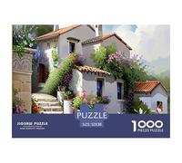 Puzzle 1000 Piezas Difícil Jardín Casa Pueblo Juego Familiar, Casa Mediterránea Escaleras Piedra, Adultos Niños, Idea Regalo, 52x38cm