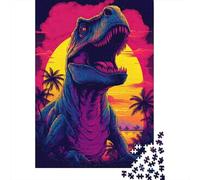 Puzzle 1000 Piezas Dinosaurio de neón Atardecer Rompecabezas 52x38cm/1000pcs Regalos para Adultos Y Niños DIY Descompresión