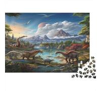 Puzzle 1000 Piezas Dinosaurios en el Lago, Valle Prehistórico, Relajante, Concentración, Cartón Grueso para Niños +14, Regalo Familiar 70x50cm