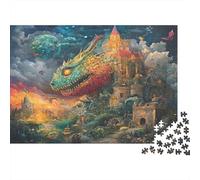 Puzzle 1000 Piezas Dragón Castillo de Joyas, Dragón Piedra Preciosa, Cartón Reciclado, Niños +12, Relax Mental, 38x26cm