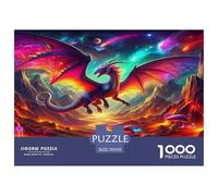 Puzzle 1000 Piezas Dragón - Dragón cósmico, Niebla, Vivo, psicodélico y fogoso, Actividad Familiar, decoración de Pared, 70x50cm