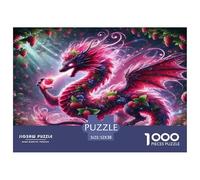 Puzzle 1000 Piezas Dragón - Dragón Floral, Vivo, mágico, exuberante y fantástico, Puzzle para Adultos, Regalo, decoración de Pared, 52x38cm