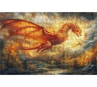 Puzzle 1000 Piezas, DragóN Puzzle 1000 Piezas Adulto 50x75 cm, Puzzles Madera Castillo Exquisito Embalaje en Caja de Papel, Bolsa de Malla Portátil para Regalo Hombre Mujer Decoracion Pared RXPT-7762