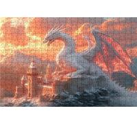 Puzzle 1000 Piezas, DragóN Puzzle 1000 Piezas Adulto 75 x 50CM, Puzzles Madera Castillo Exquisito Embalaje en Caja de Papel, Bolsa de Malla Portátil para Regalo Hombre Mujer Decoracion Pared RXPT-6102