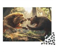 Puzzle 1000 Piezas Duelo en el Bosque Animales para Adultos Paper Rompecabezas Educativo León y Oso Juego de ingenio Decoración de Pared 52x38cm/1000pcs
