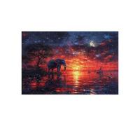 Puzzle 1000 Piezas Elefante Puzzle 1000 Piezas Adultos Atardecer Educativo Rompecabezas Madera para Toda la Familia Junta, Puzzles para Reducir el Estrés y Primavera Decoracion 50 x 75CM LZPT-03228