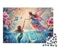 Puzzle 1000 Piezas Encuentro Entre Hada y Sirena Magia de Mariposas Cartón Grueso para Familia Antiestrés 52x38cm