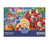 Puzzle 1000 Piezas Escena Banquete Invierno para Adultos y Niños - Tarta con Paisaje de Pueblo, Difícil e Imposible, Regalo Ideal 38x26cm