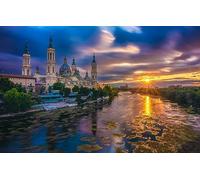 Puzzle 1000 Piezas España Templo De Zaragoza Y Atardecer del Río Ebro 75 * 50Cm