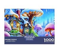 Puzzle 1000 Piezas Extremadamente Difícil Casa Hongos Hadas Invernales Fantasía 38x26cm, Juego Educativo Antiestrés Idea Regalo Casa Hongos Hadas Fantasía Invernal