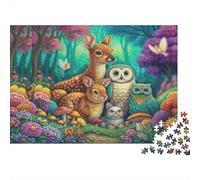 Puzzle 1000 Piezas Familia de Animales del Bosque, Ciervo, Búho y Gato, Cartón Resistente, Regalo para Amigos, Alivio de Estrés, 52x38cm