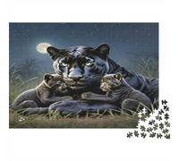 Puzzle 1000 Piezas Familia Panteras Negras Luz Luna, Cartón Grueso Mejora Concentración Decoración Hogar 38x26cm