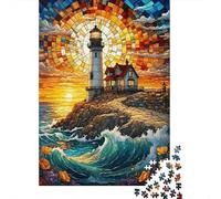 Puzzle 1000 Piezas Faro de Vidrio vitral Rompecabezas 38x26cm/1000pcs Regalos para Adultos Y Niños DIY Creative Intelectual Desafío