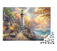 Puzzle 1000 Piezas Farol en un Vibrante Sendero costero bañado por el Sol Rompecabezas 38x26cm/1000pcs Regalos para Adultos Y Niños Cartón 100% Reciclado Creative Intelectual Desafío