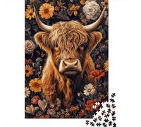 Puzzle 1000 Piezas Floral Ritratto del Toro di Highland Rompecabezas 52x38cm/1000pcs Regalos para Adultos Y Niños Cartón 100% Reciclado Descompresión