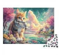 Puzzle 1000 Piezas Gatito atrapa un pez en el Lago Mascotas | para Toda La Familia | Rompecabezas Adultos | Decoración del Hogar 70x50cm/1000pcs
