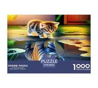 Puzzle 1000 Piezas - Gatito con Reflejo de Tigre en un Charco - Juego Educativo - Decoración de Pared - 38x26cm