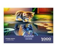 Puzzle 1000 Piezas - Gatito con Reflejo de Tigre en un Charco - Juego Familiar - Juego Educativo - 52x38cm