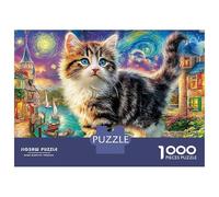 Puzzle 1000 Piezas Gatito en Van Gogh Style Village Rompecabezas 52x38cm/1000pcs Regalos para Adultos Y Niños DIY Creative Intelectual Desafío