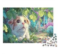 Puzzle 1000 Piezas Gatito Mirando a través de Hojas de jardín Mascotas | para Toda La Familia | Rompecabezas Adultos | Decoración del Hogar 70x50cm/1000pcs