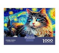 Puzzle 1000 Piezas Gato al Estilo Van Gogh Rompecabezas 70x50cm/1000pcs Regalos para Adultos Y Niños DIY Descompresión