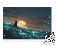 Puzzle 1000 Piezas Gato al Resplandor del Atardecer, Escena Playa Animal, Cartón para Adultos +18, Actividad Calmante 52x38cm