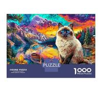 Puzzle 1000 Piezas Gato en un Paisaje Vibrante y psicodélico Rompecabezas 52x38cm/1000pcs Regalos para Adultos Y Niños DIY Creative Intelectual Desafío