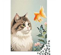 Puzzle 1000 Piezas Gato Persa Flores de Pez Dorado Puzzle De Madera Alta Definición para Adultos Y Niños - Juego Familiar, Pasatiempo Creativo 1000pcs (75x50cm)