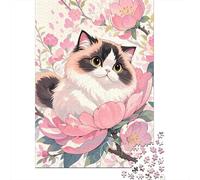 Puzzle 1000 Piezas Gato Persa Flores Rojas Puzzle De Madera Alta Definición para Adultos Y Niños - Juego Familiar, Pasatiempo Creativo 1000pcs (75x50cm)