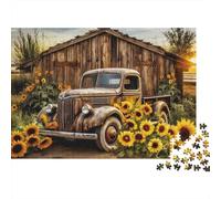 Puzzle 1000 Piezas Girasoles y Viejo camión Hermoso Paisaje | para Toda La Familia | Rompecabezas Adultos | Decoración del Hogar 70x50cm/1000pcs