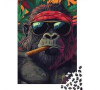 Puzzle 1000 Piezas Gorilla con Occhiali da Sole Rompecabezas 38x26cm/1000pcs Regalos para Adultos Y Niños Cartón 100% Reciclado Juegos Únicos De Desafío