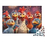 Puzzle 1000 Piezas Grupo de Pollos Caricatura, Arte Gallo Colorido, Cartón Premium para Padres e Hijos, Tiempo Padre-Hijo 38x26cm