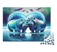 Puzzle 1000 Piezas Hipopótamos Corazón Vida Salvaje Relajante Anti Estrés Cartón Grueso Ancianos Regalo Pensado 70x50cm