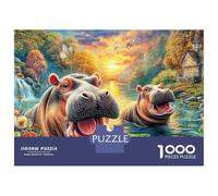Puzzle 1000 Piezas Hippos en un Estanque Colorido y Soleado Rompecabezas 38x26cm/1000pcs Regalos para Adultos Y Niños Cartón 100% Reciclado Creative Intelectual Desafío