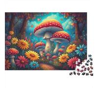 Puzzle 1000 Piezas Hongos Rojos Gigantes, Bosque de Girasoles, Cartón, Niños +12, Actividades en Interior, 52x38cm