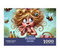 Puzzle 1000 Piezas Juego Familiar Niña Pelo Rizado Rodeada Abejas Jardín, Juego Completo antiestrés Relajante Actividad casera Divertida 52x38cm