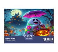 Puzzle 1000 Piezas Jumbie Pumpkins, decoración y Regalo, Fantasma, Paraguas, Pueblo embrujado, Bonito, Espeluznante, Papel Reciclado para Adultos, Idea de Regalo 38x26cm