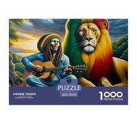 Puzzle 1000 Piezas León Bob Marley Papel Reciclado - León Rasta Guitarrista Juego Familiar Extremadamente difícil 70x50cm