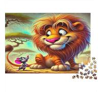 Puzzle 1000 Piezas León Dibujo Ratón Amigo Piezas Robustas Encajables Cartón Reciclado Hombres Mujeres 70x50cm